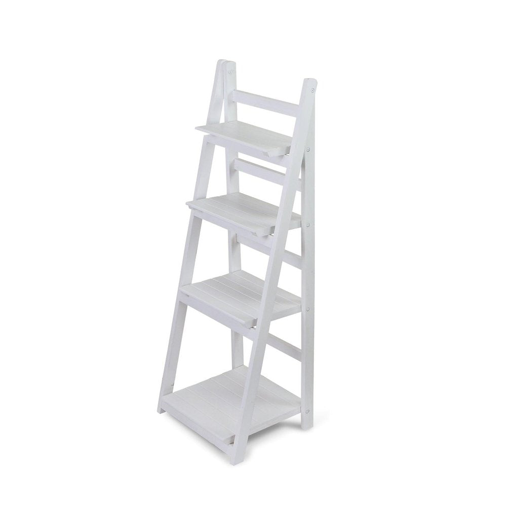 White Distressed Wood Four Tier Step Bookcase - 44-inch