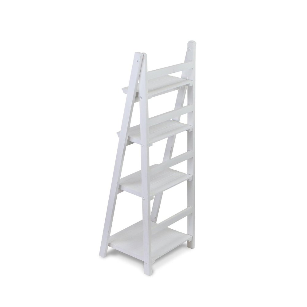 White Distressed Wood Four Tier Step Bookcase - 44-inch