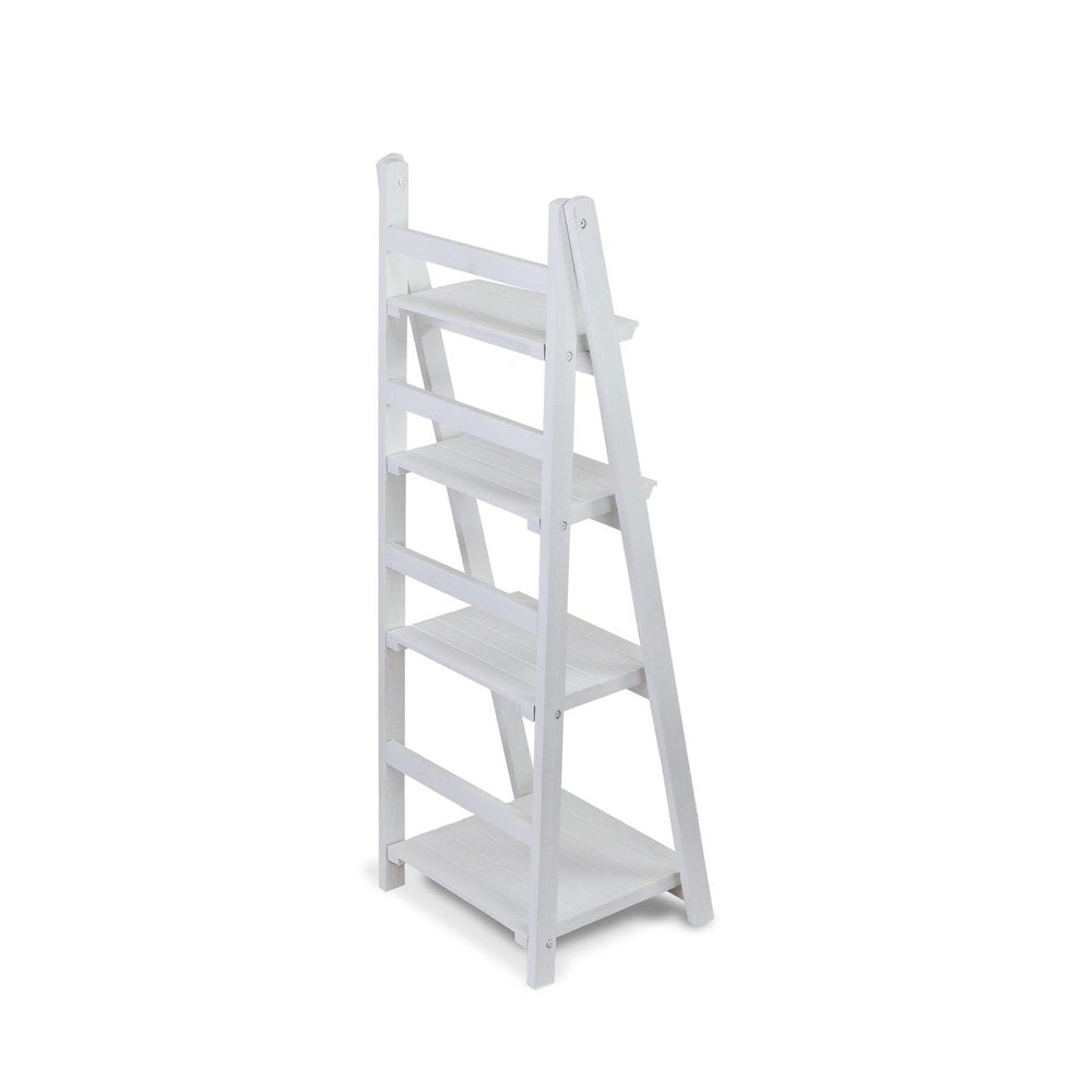 White Distressed Wood Four Tier Step Bookcase - 44-inch