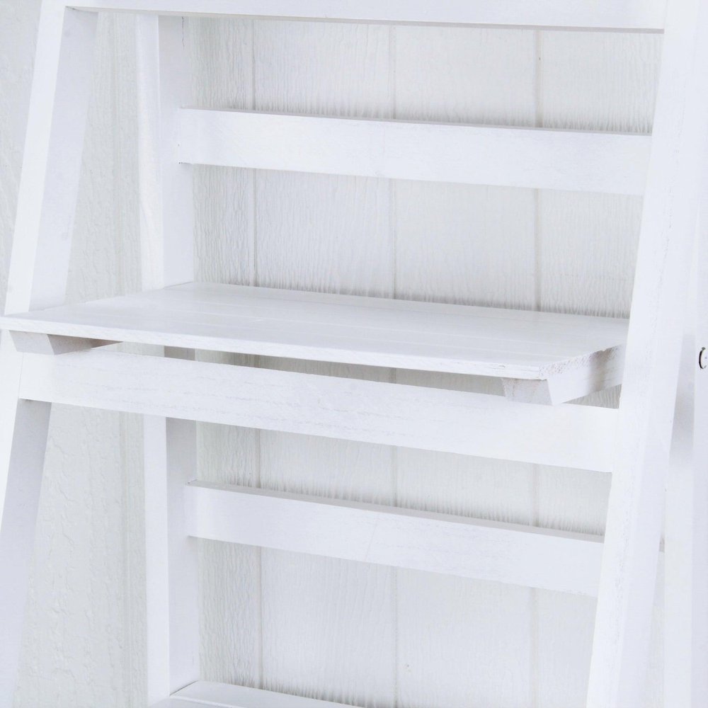 White Distressed Wood Four Tier Step Bookcase - 44-inch