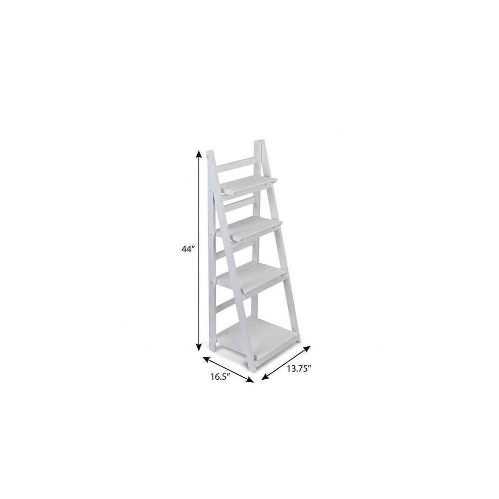 White Distressed Wood Four Tier Step Bookcase - 44-inch