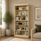 Yellow Solid Wood Adjustable Six Tier Library Bookcase - 72-inch