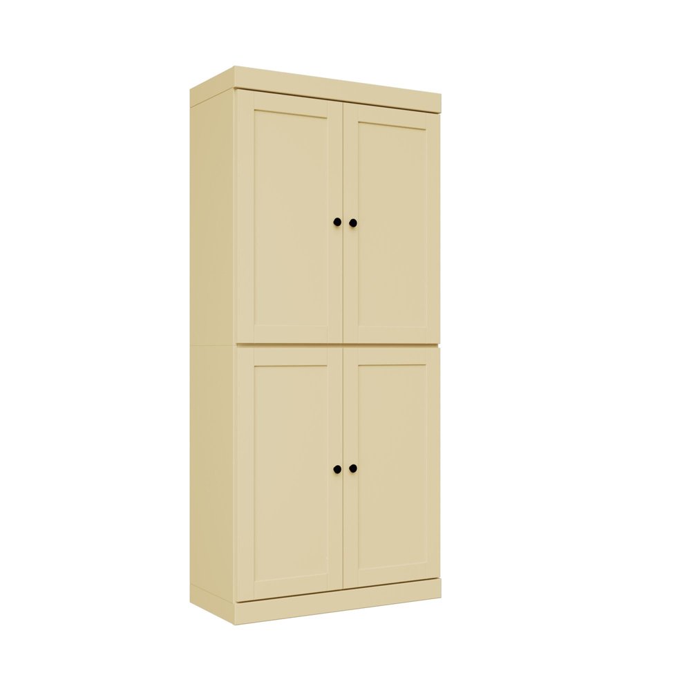 Yellow Solid Wood Adjustable Six Tier Library Bookcase with Four Doors - 72-inch
