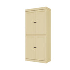 Yellow Solid Wood Adjustable Six Tier Library Bookcase with Four Doors - 72-inch