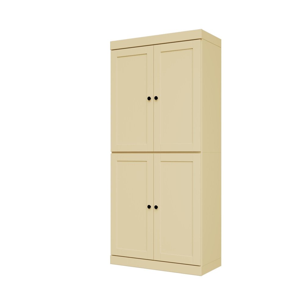 Yellow Solid Wood Adjustable Six Tier Library Bookcase with Four Doors - 72-inch