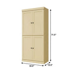Yellow Solid Wood Adjustable Six Tier Library Bookcase with Four Doors - 72-inch