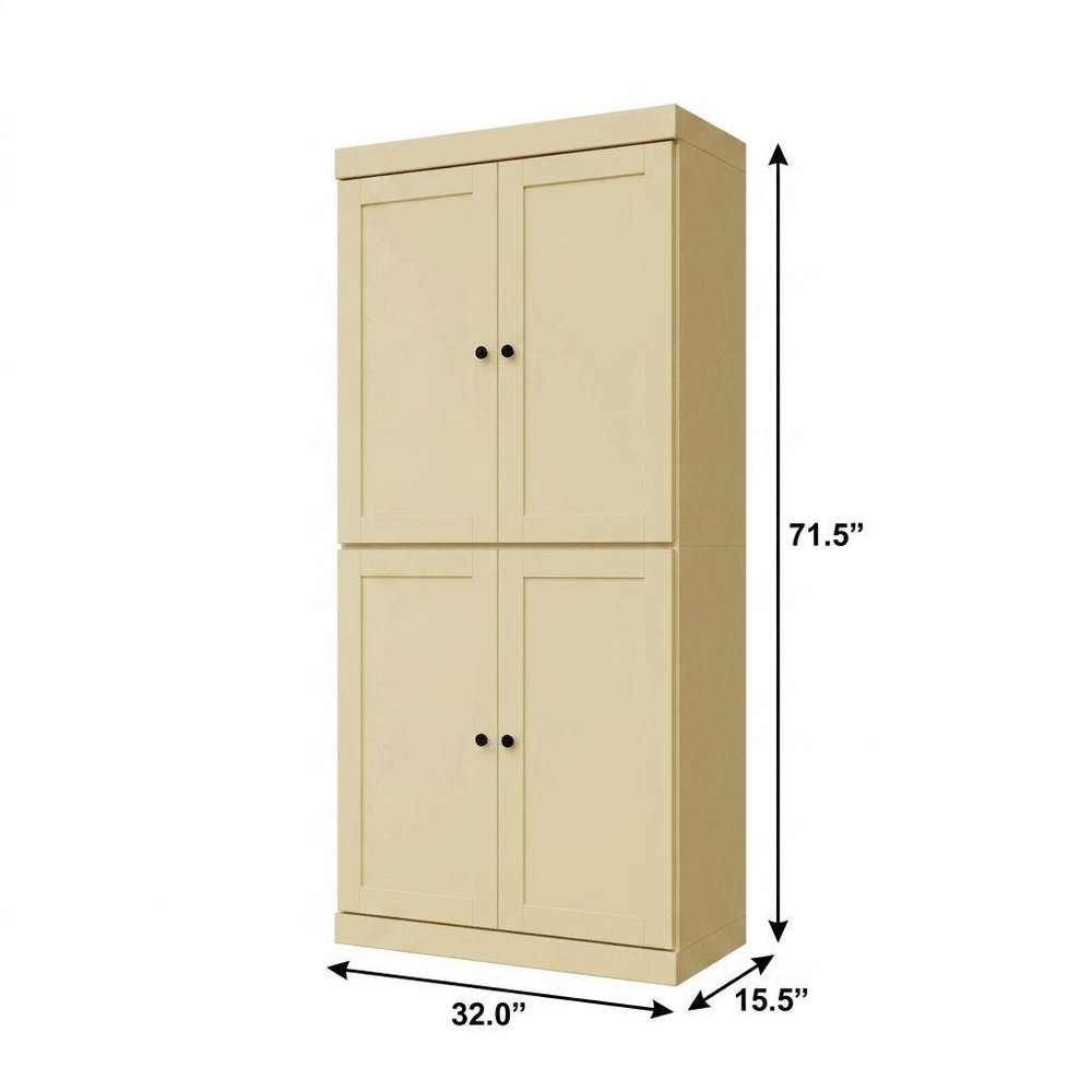 Yellow Solid Wood Adjustable Six Tier Library Bookcase with Four Doors - 72-inch