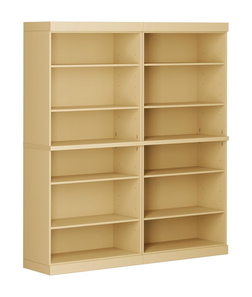 Yellow Solid Wood Adjustable Twelve Tier Library Bookcase - 72-inch