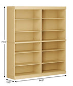 Yellow Solid Wood Adjustable Twelve Tier Library Bookcase - 72-inch