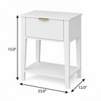 White Wood Ribbed Texture One Drawer Nightstand - 23-inch