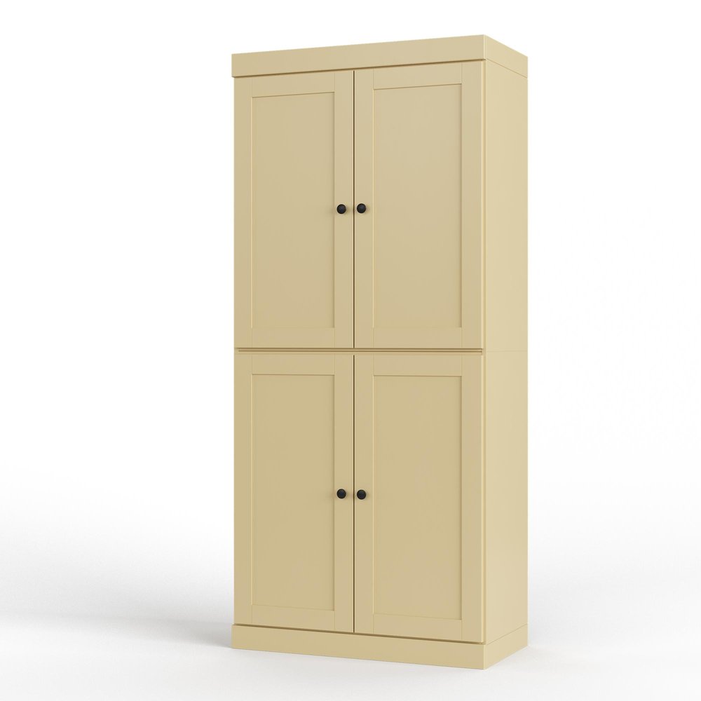 Yellow Solid Wood Free Standing Four Door Linen Cabinet - 32-inch