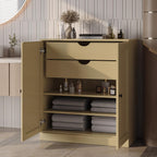 Yellow Solid Wood Free Standing Double Door Linen Cabinet - 32-inch