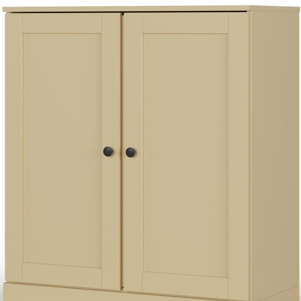 Yellow Solid Wood Free Standing Double Door Linen Cabinet - 32-inch