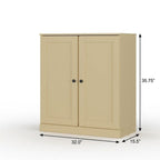 Yellow Solid Wood Free Standing Double Door Linen Cabinet - 32-inch