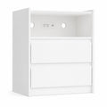 White Wood Two Drawer Nightstand with USB Port and Integrated Tech - 24-inch