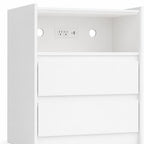 White Wood Two Drawer Nightstand with USB Port and Integrated Tech - 24-inch