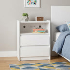 White Wood Two Drawer Nightstand with USB Port and Integrated Tech - 24-inch
