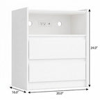 White Wood Two Drawer Nightstand with USB Port and Integrated Tech - 24-inch