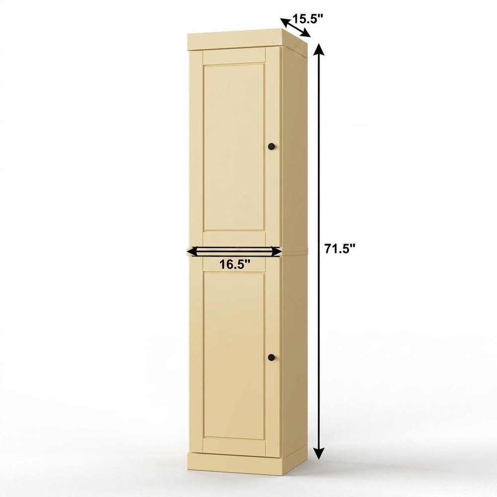 Yellow Solid Wood Free Standing Double Door Linen Cabinet - 17-inch
