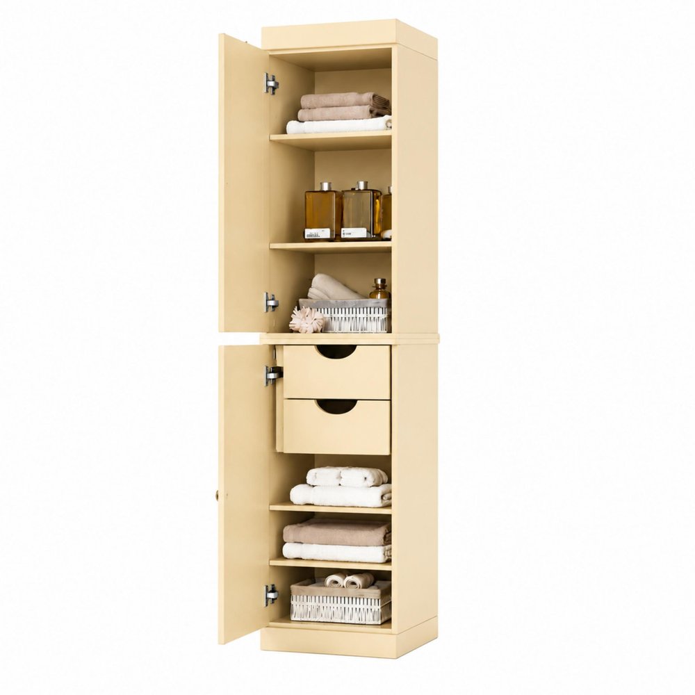 Yellow Solid Wood Free Standing Double Door Linen Cabinet - 17-inch
