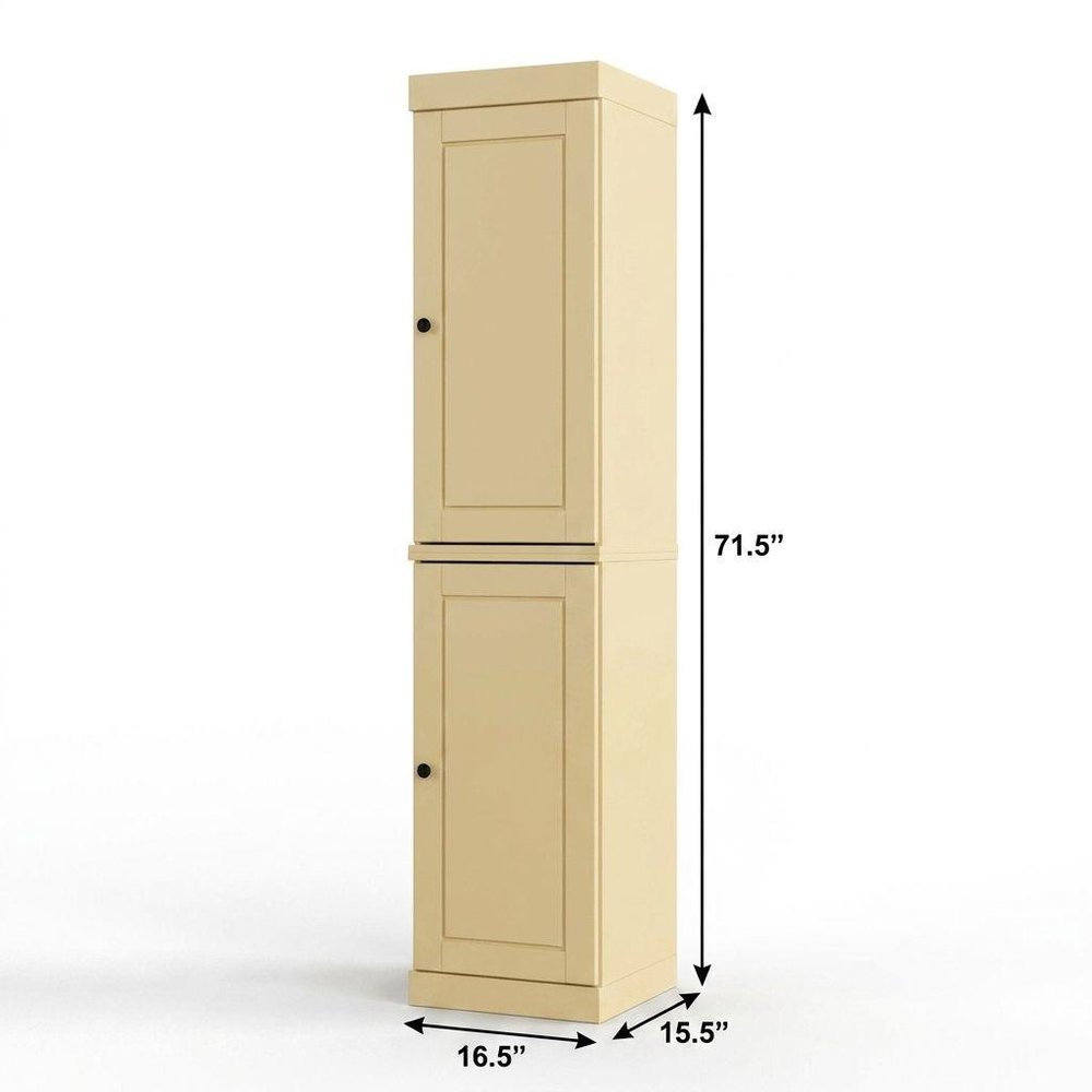 Yellow Solid Wood Free Standing Double Door Linen Cabinet - 17-inch