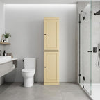 Yellow Solid Wood Free Standing Double Door Linen Cabinet - 17-inch