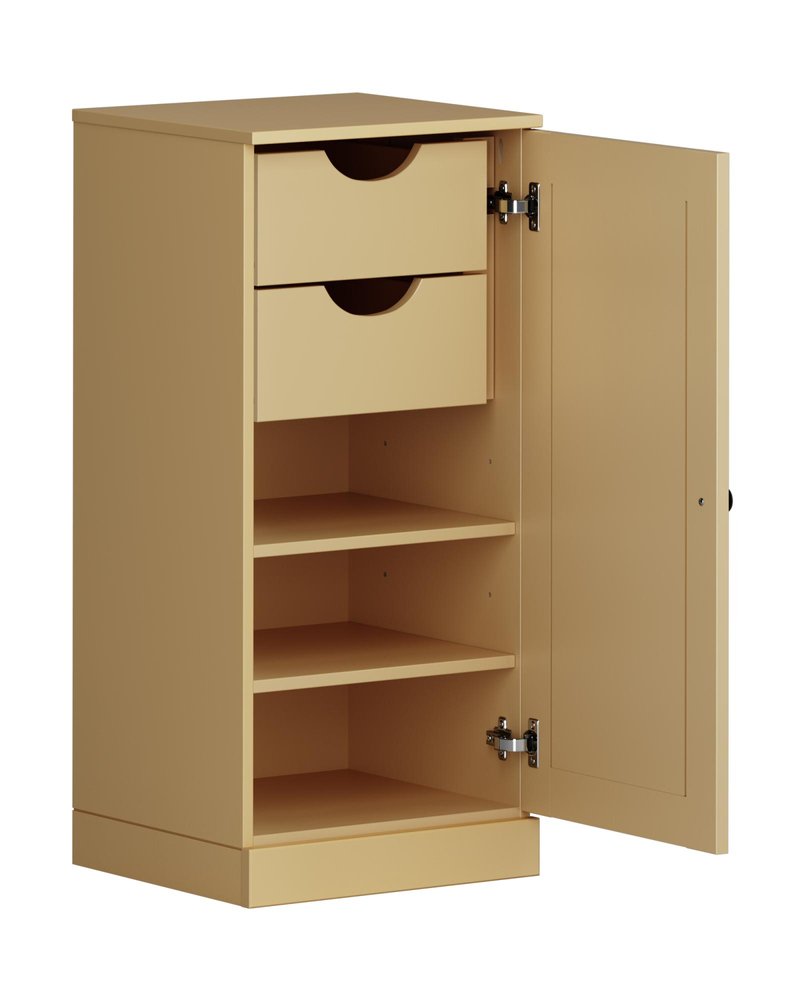 Yellow Solid Wood Free Standing Single Door Linen Cabinet - 17-inch