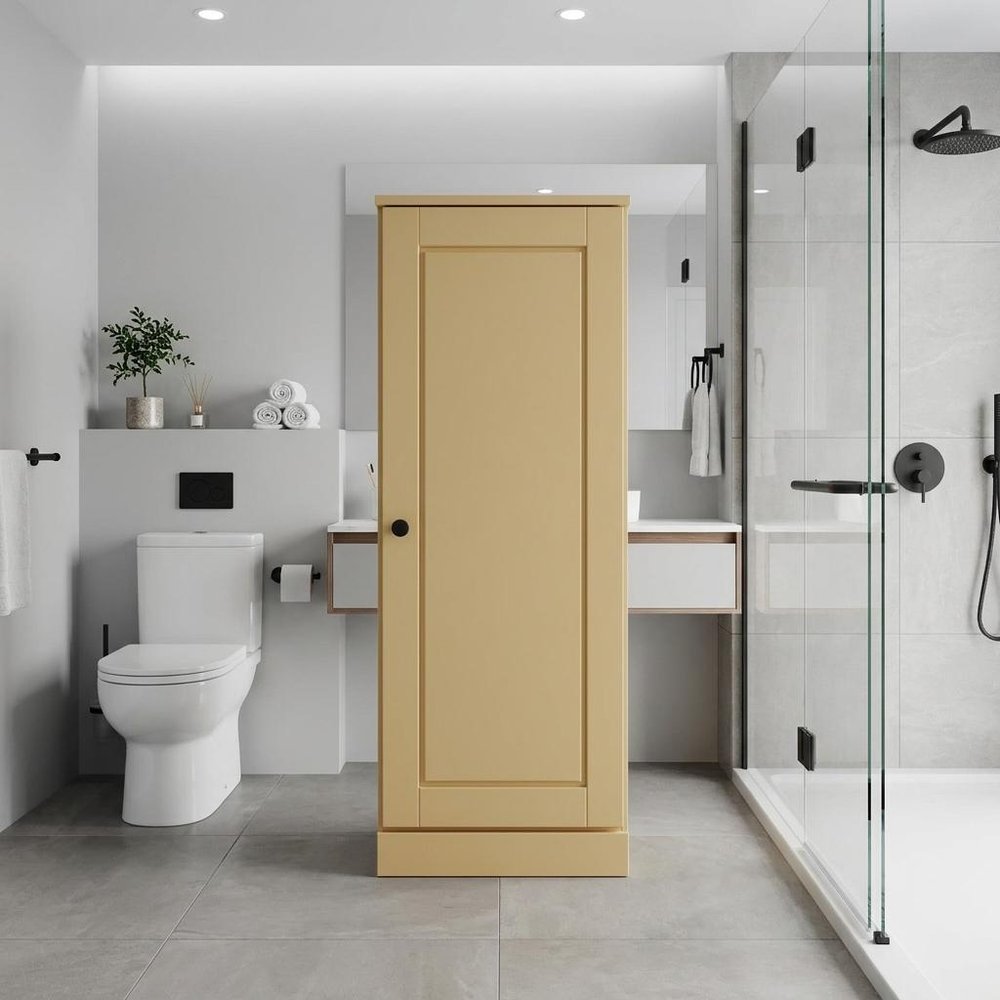 Yellow Solid Wood Free Standing Single Door Linen Cabinet - 17-inch