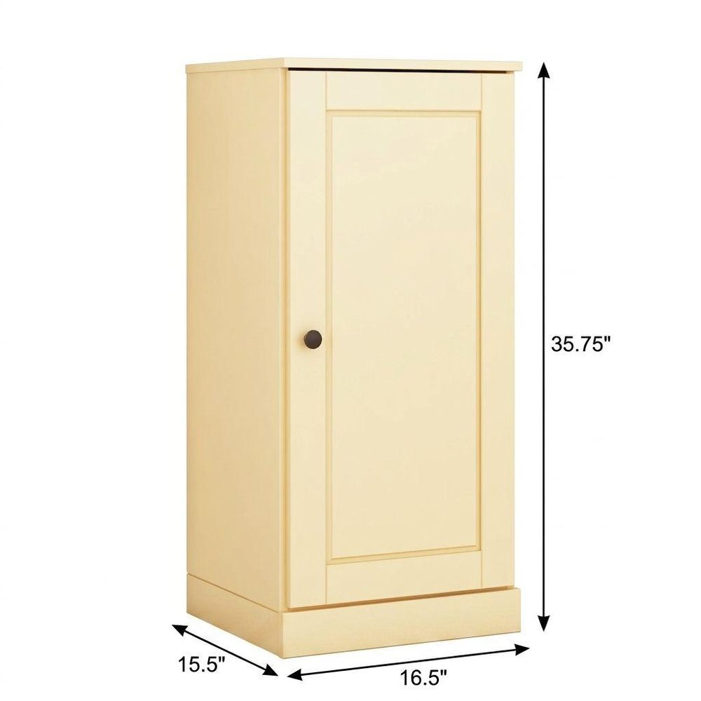Yellow Solid Wood Free Standing Single Door Linen Cabinet - 17-inch