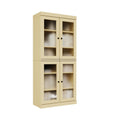 Yellow Solid Wood Adjustable Six Tier Library Bookcase with Four Doors - 72-inch