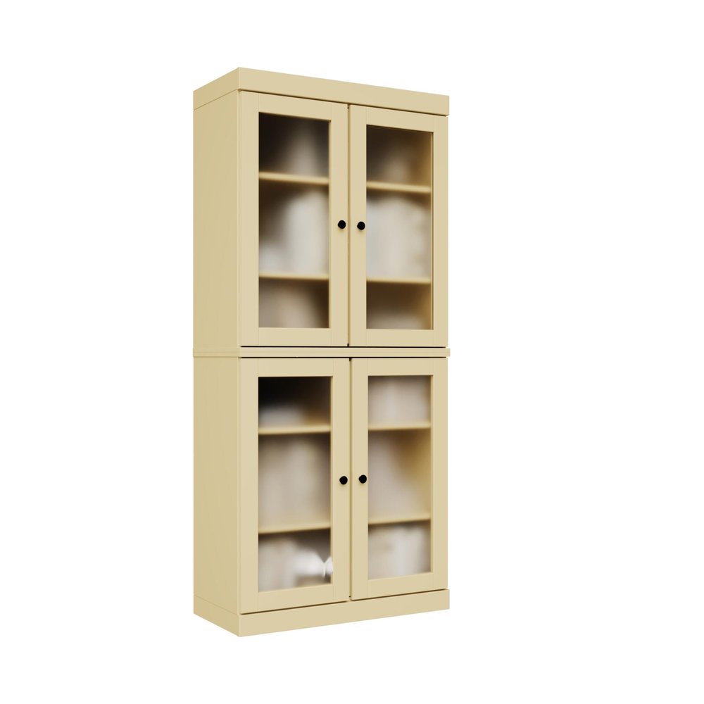 Yellow Solid Wood Adjustable Six Tier Library Bookcase with Four Doors - 72-inch