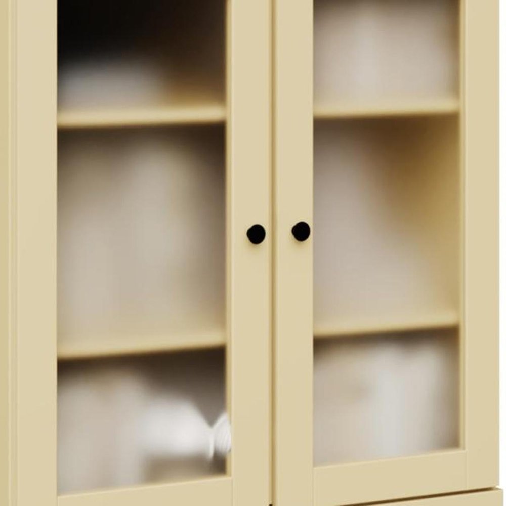 Yellow Solid Wood Adjustable Six Tier Library Bookcase with Four Doors - 72-inch