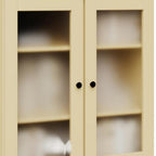 Yellow Solid Wood Adjustable Six Tier Library Bookcase with Four Doors - 72-inch