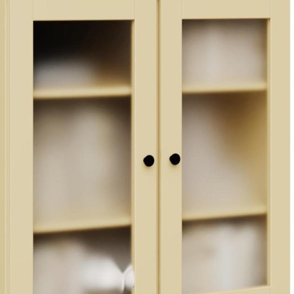 Yellow Solid Wood Adjustable Six Tier Library Bookcase with Four Doors - 72-inch