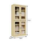 Yellow Solid Wood Adjustable Six Tier Library Bookcase with Four Doors - 72-inch