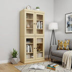 Yellow Solid Wood Adjustable Six Tier Library Bookcase with Four Doors - 72-inch