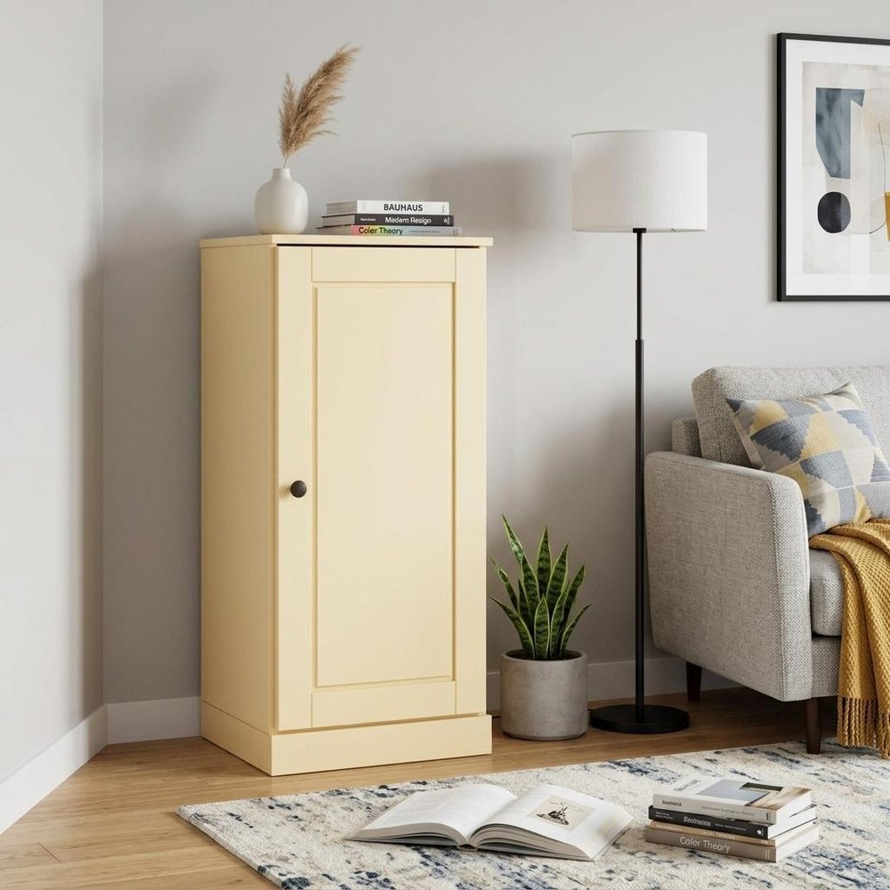 Yellow Solid Wood Adjustable Three Tier Library Bookcase with One Door - 36-inch