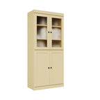 Yellow Solid Wood Adjustable Six Tier Library Bookcase with Four Doors - 72-inch
