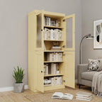 Yellow Solid Wood Adjustable Six Tier Library Bookcase with Four Doors - 72-inch