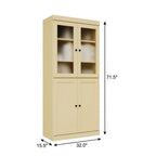 Yellow Solid Wood Adjustable Six Tier Library Bookcase with Four Doors - 72-inch