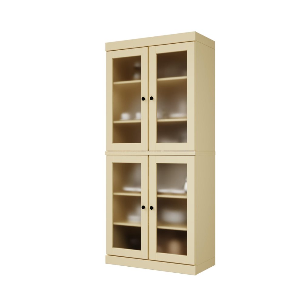 Yellow Solid Wood Four Door Pantry or Storage Closet - 72-inch