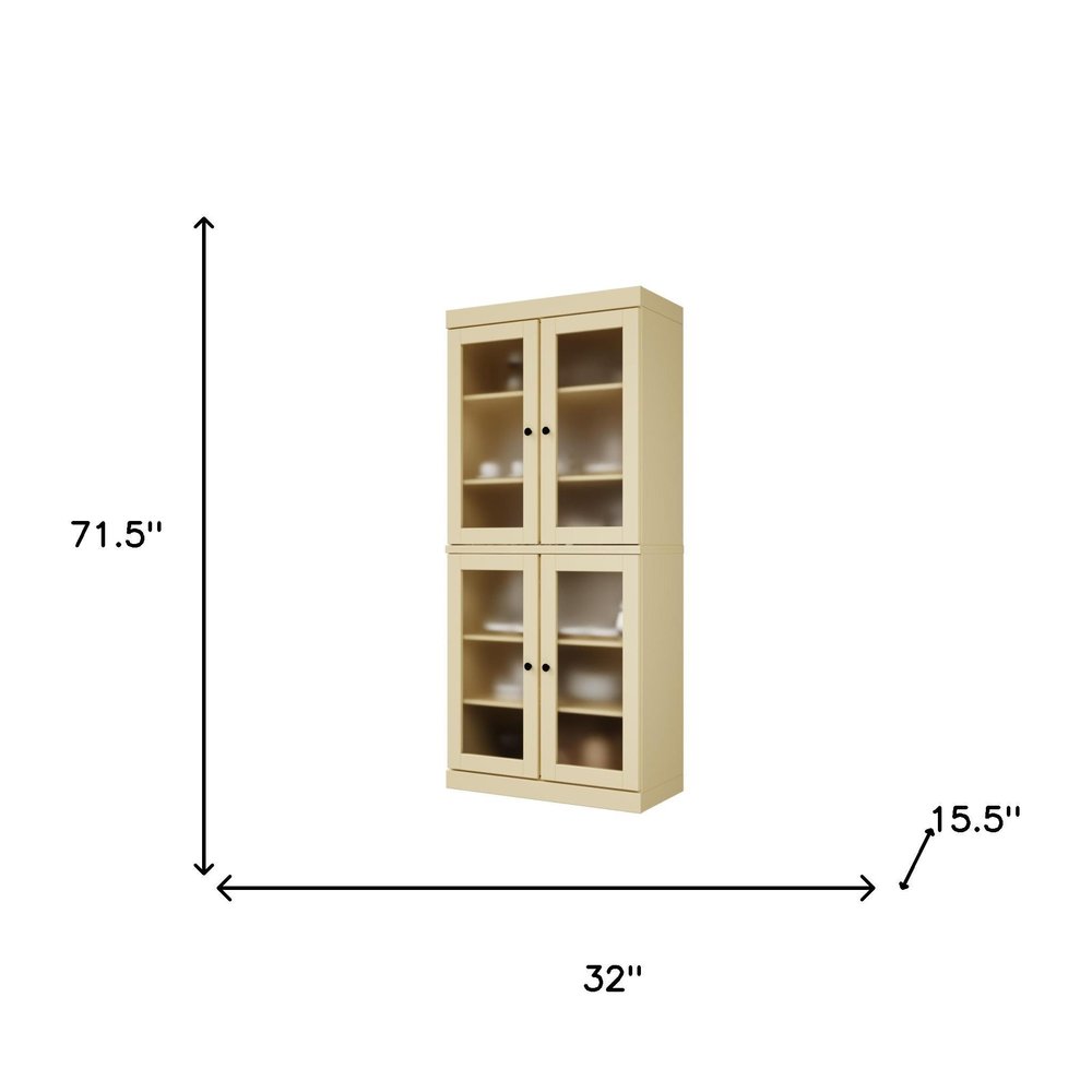 Yellow Solid Wood Four Door Pantry or Storage Closet - 72-inch
