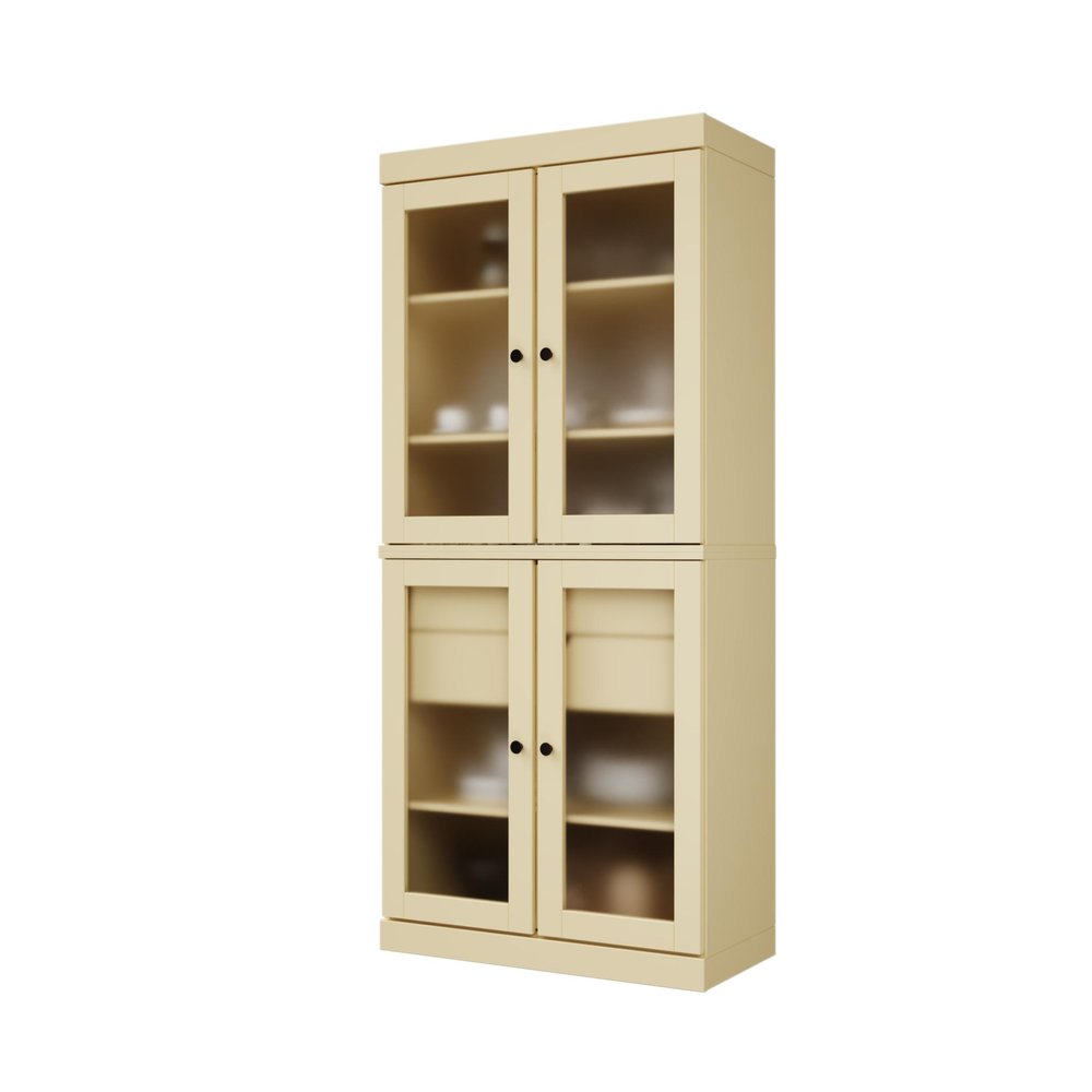 Yellow Solid Wood Four Door Two Drawer Pantry or Storage Closet - 72-inch
