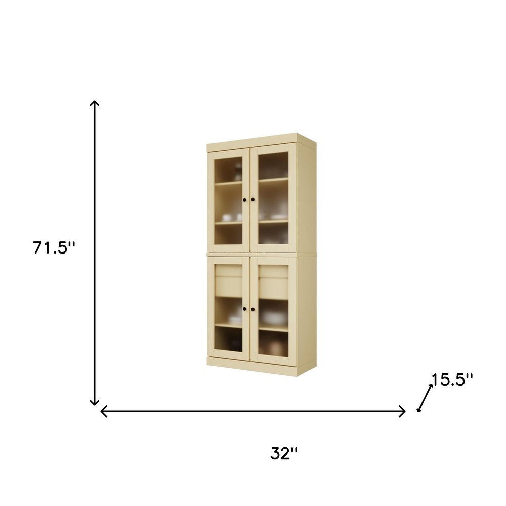 Yellow Solid Wood Four Door Two Drawer Pantry or Storage Closet - 72-inch