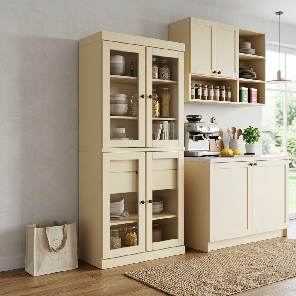 Yellow Solid Wood Four Door Two Drawer Pantry or Storage Closet - 72-inch