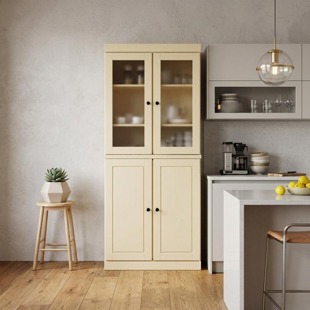 Yellow Solid Wood Four Door Pantry or Storage Closet - 72-inch
