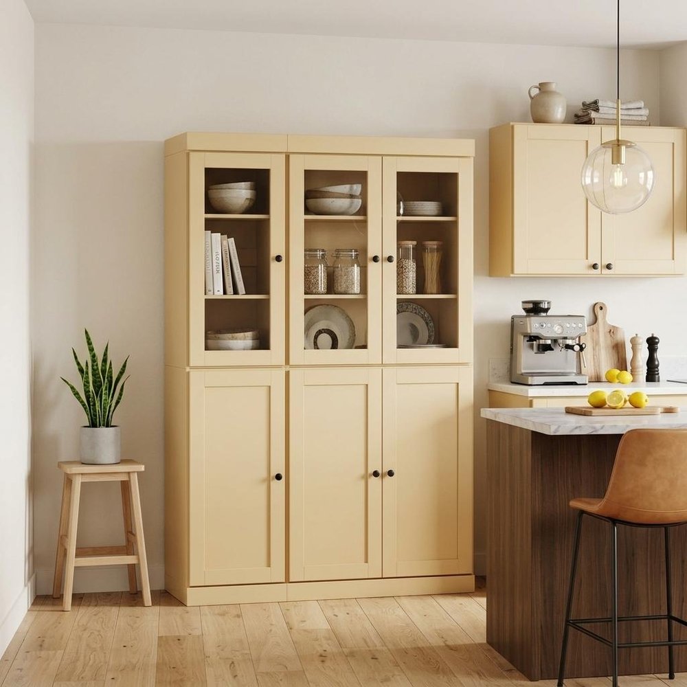 Yellow Solid Wood Six Door Pantry or Storage Closet - 72-inch