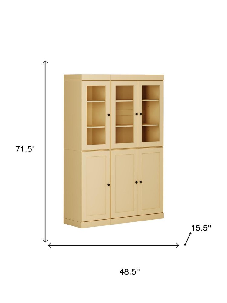 Yellow Solid Wood Six Door Pantry or Storage Closet - 72-inch