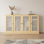 Yellow Solid Wood Sideboard with Four Glass Doors - 65-inch