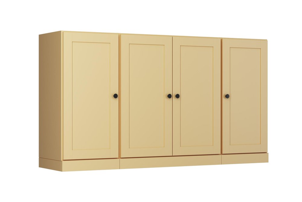 Yellow Solid Wood Sideboard with Four Glass Doors - 65-inch